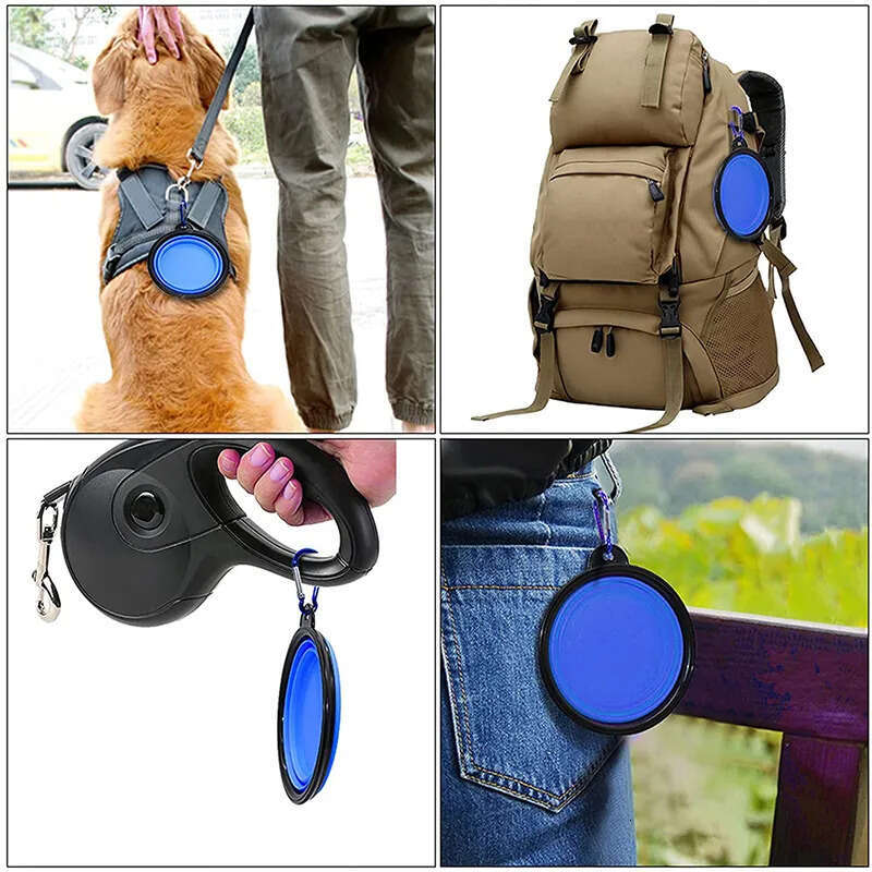 Portable Bowl Feeder 2 Silicone Folding In 1 Pet Dispenser Outdoor Travel Dog Cat With Carabiner Bottle Food Water Container