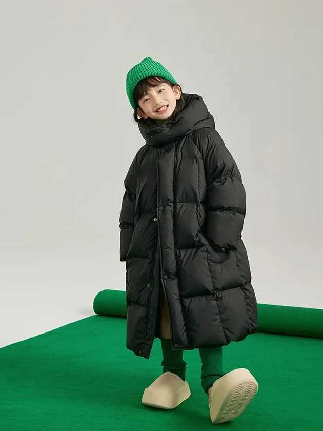 Girls Boys Long Down Padded Jacket Hooded Medium Children Korean Version Foreign Style Solid Color Casual Padded Jacket BabyXJ241021
