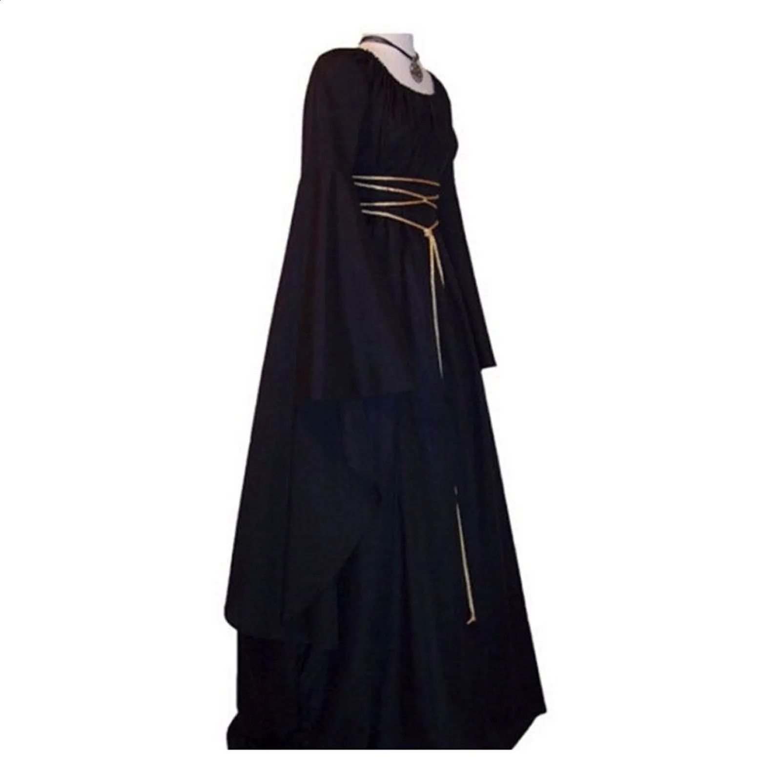 Medieval role-playing witch Maxi dress Gothic retro long sleeved bandage ultra-thin robe with floor length Vestitos 241019