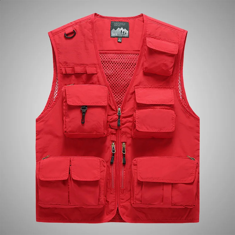 Mens Vest MultiPocket Thin Trend Mesh Breathable Detachable Waistcoat Outdoor Mountaineering Fishing Casual Male 241021