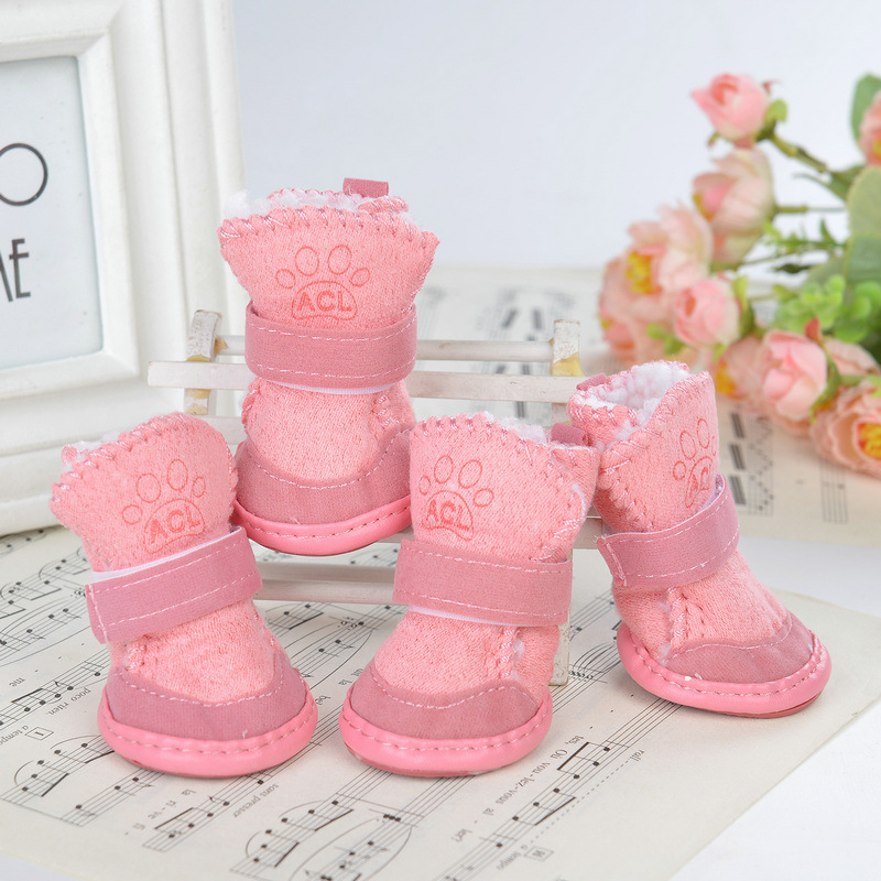 Winter Warm Suede Lamb Velvet Antiskid Dog Winter Boots Shoes Small Dog Pet Shoes