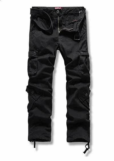 Autumn Korean style washed wine red cotton coat mens casual loose multi pocket mens cargo pants 28-42 241021