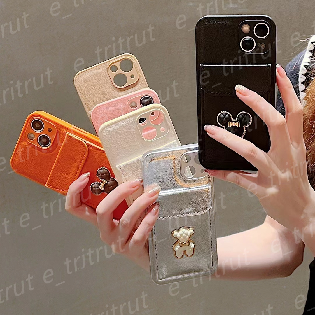 Leather PU Silicone phone case For iphone 17 Air 17pro 16 15 14 plus 13 12 11 pro max Cartoon animals phone cases With card holder Protective cover cellphone back cover
