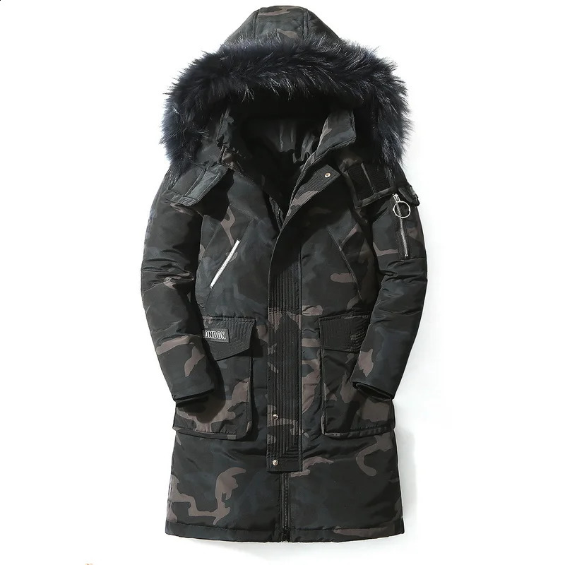 Mens long hooded down jacket for winter fashion thick and warm Parkas Coats fur collar camouflage windproof jacket white duck down jacket 241021 - view 3