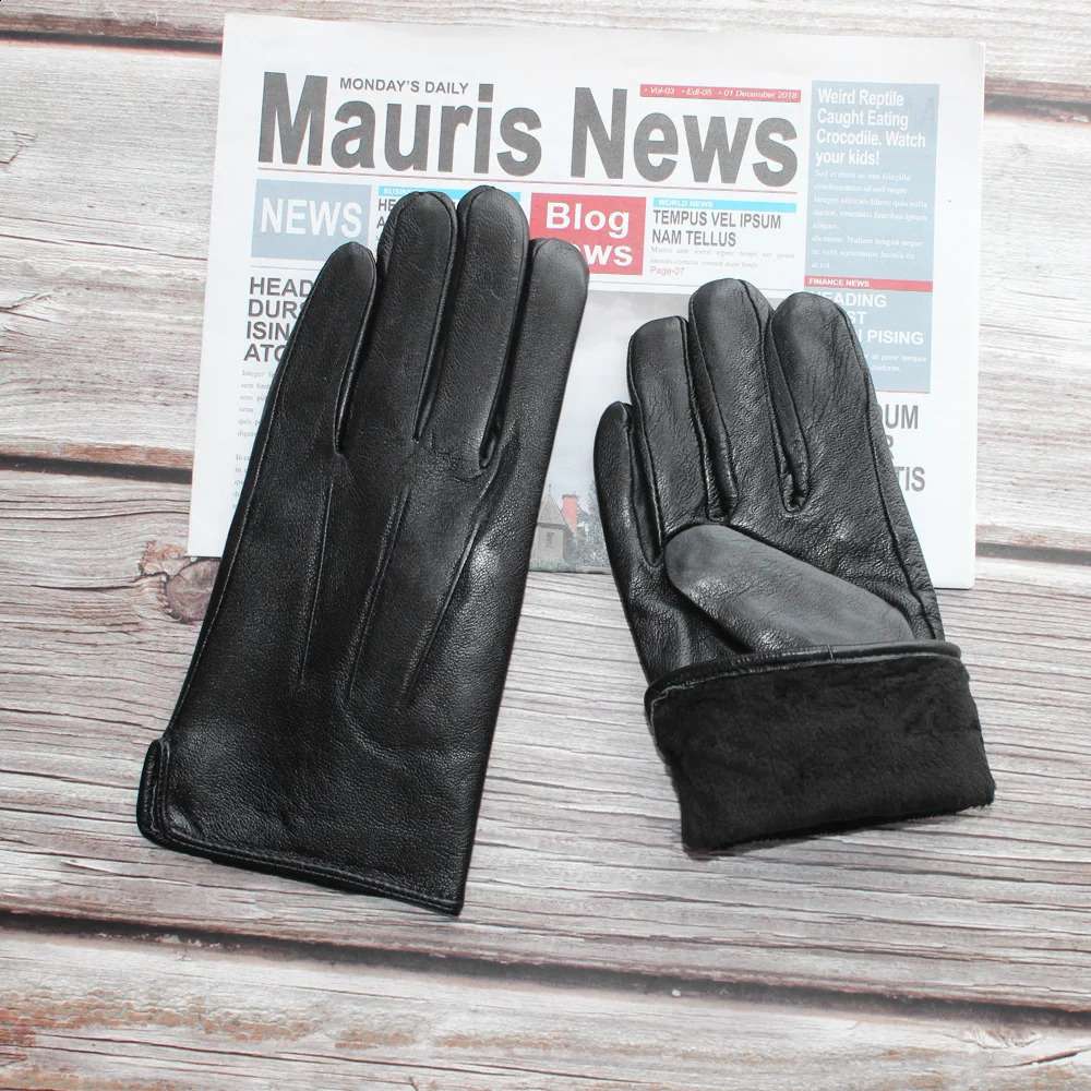 mens sheepskin gloves classic fashion leather gloves wear-resistant winter plus velvet warm gloves 241024