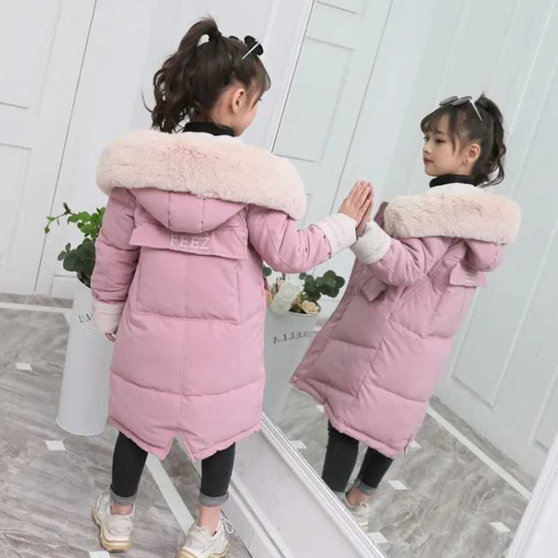 -30 degree girls clothing winter warm cotton jacket childrens park fur collar coat thick hooded snow jacket childrens clothing CL241021
