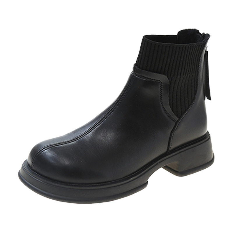 Stylish Women's Martin Boots: Versatile Chunky Heel Boots with Thick Sole for Casual Wear | Triple Black & Beige f54d