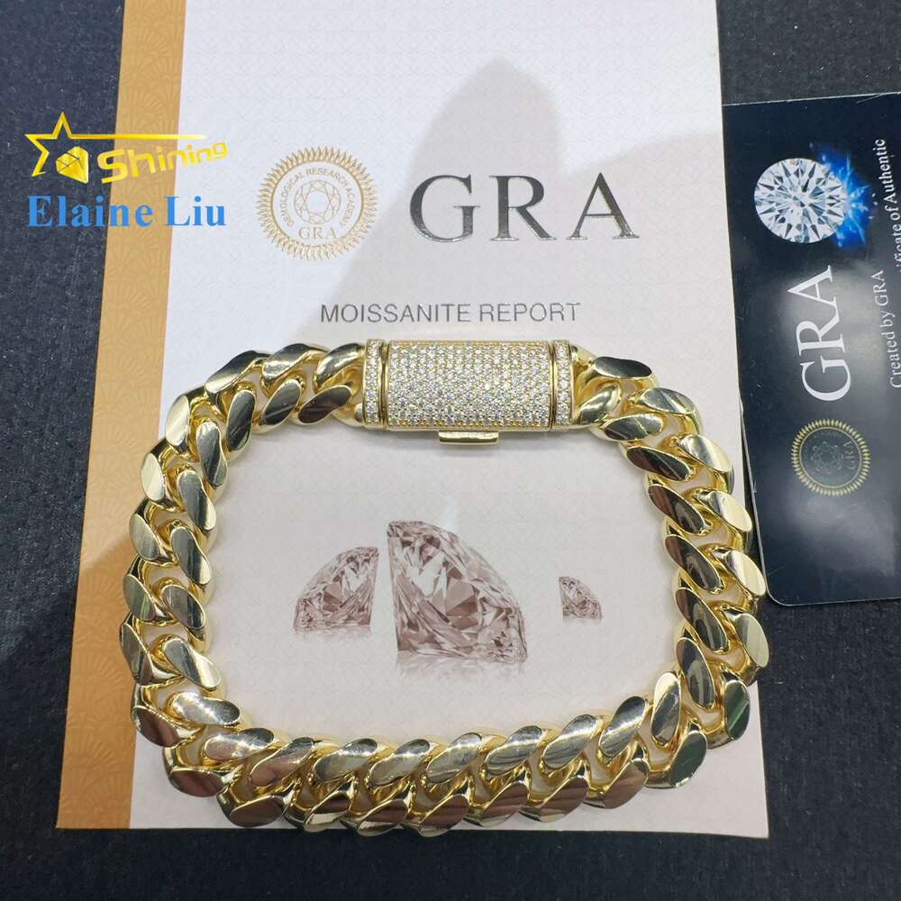 Fashion Sterg Sier VVS Moissanite Lab Dia Clasp Hip Hop Jewelry 14K Real Gold Plated Cuban K Chain Bracelet