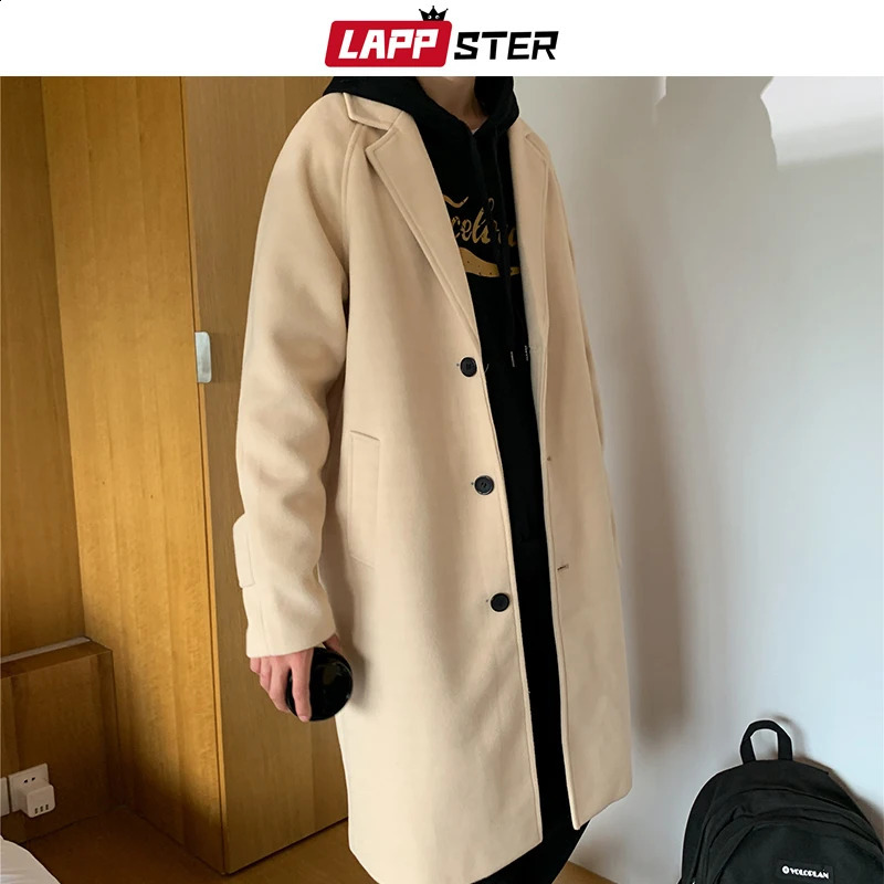 LAPPSTER mens Korean fashion winter jacket wool coat mens oversized Harajuku coat mens Japanese streetwear jacket 241021