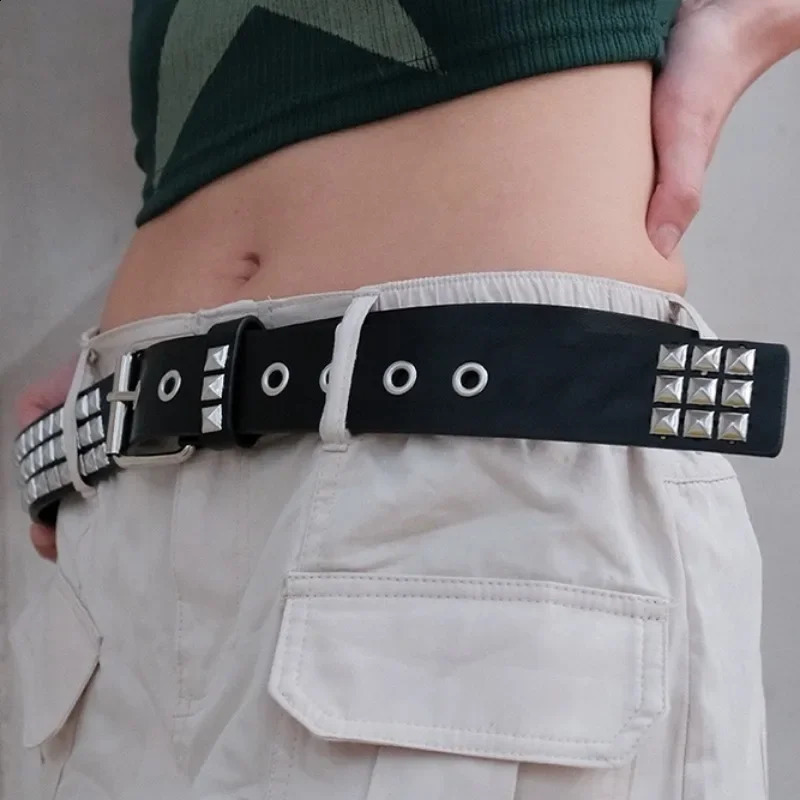 Retro Gothic Studded Belts Women Men Y2K Metal Rivet Studded Belts Daily Versatile Black PU Leather Belts Fashion Accessories 241024