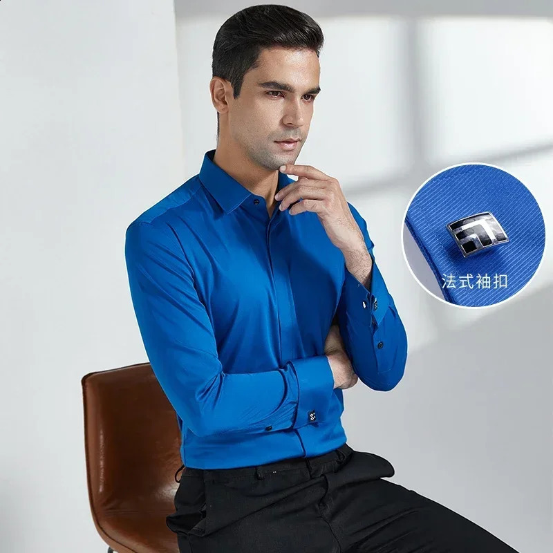 Mens long sleeved slim fit striped business suit Windsor collar French cufflinks mens shirt 241007