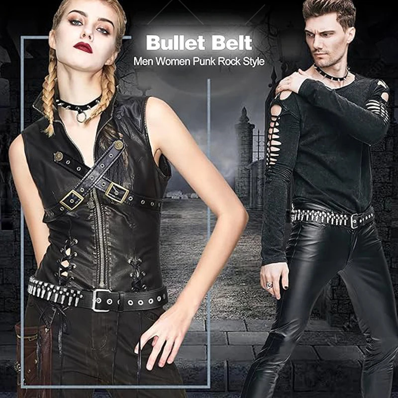 Unisex Punk Bullets Belt Y2K Belt PU Leather Belt Adjustable Body Decorative Belt Gothic Rock Wild Holiday Costume Gift 241024