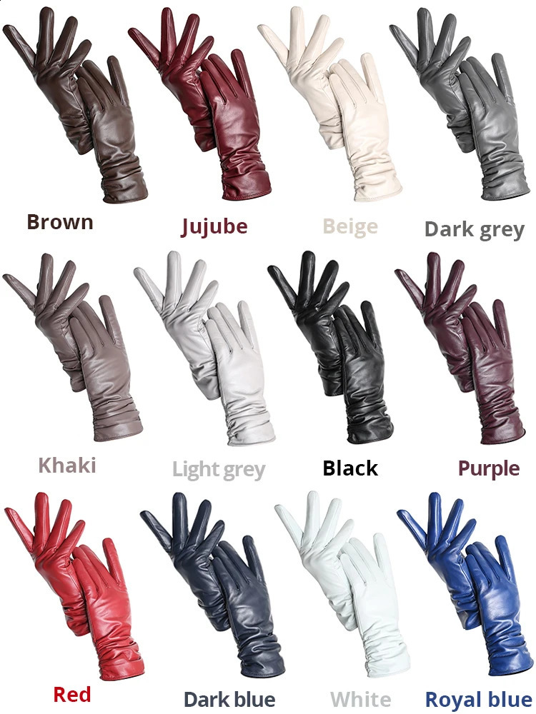 Womens sheepskin gloves winter warm plus velvet short thin touch screen driving color Womens leather gloves high Quality -2081 241024