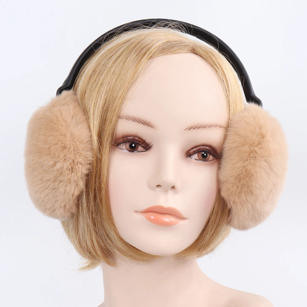 Winter Genuine Rex Rabbit Fur Earmuffs Lady Warm Real Rex Rabbit Fur Plush Ear Muff Women Fluffy 100% Natural Fur Earlaps 241024