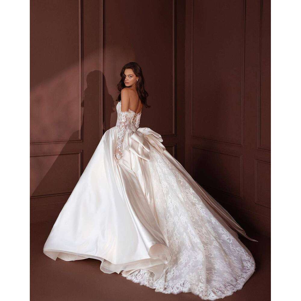 Wedding Dress A-E Strapless Appliques Backless Half Sleeve Chapel Train Elegant Bride Vestido De Noiva Custom Made 0228Lz