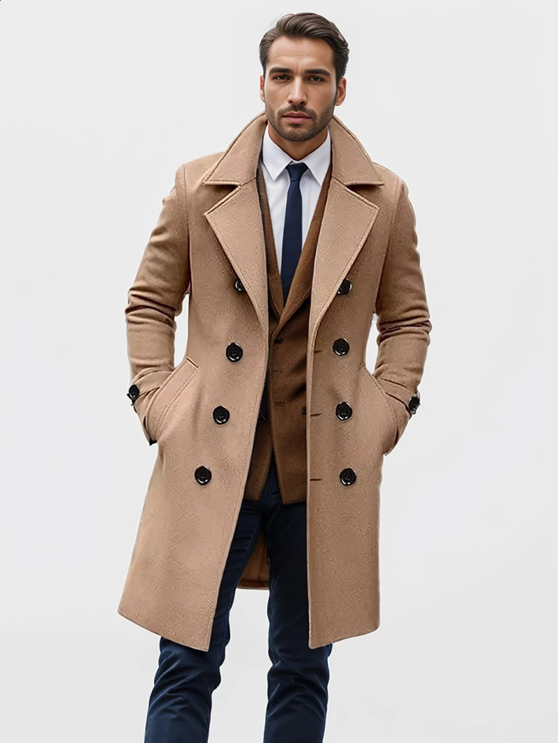 Autumn and winter mens wool coat casual and fashionable double-layer long mens wool coat 241021