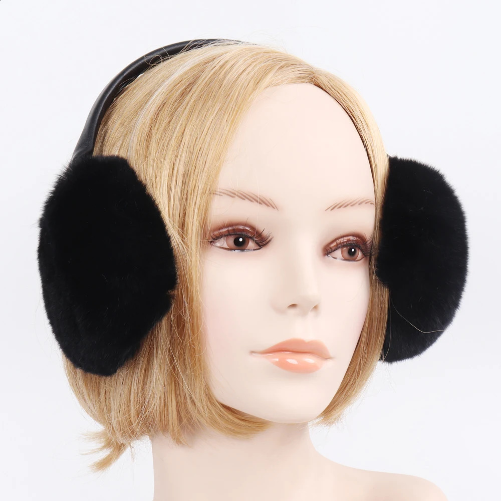 Winter Genuine Rex Rabbit Fur Earmuffs Lady Warm Real Rex Rabbit Fur Plush Ear Muff Women Fluffy 100% Natural Fur Earlaps 241024