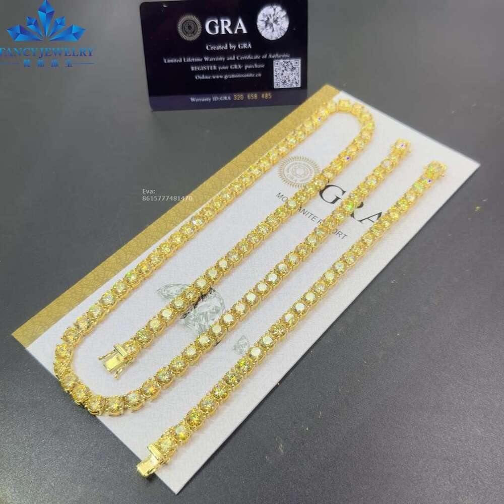 Sparkg Fashion Jewelry 3Mm 5Mm 6.5Mm Yellow Moissanite Tennis Chain Necklaces And Bracelet Pass Dia Tester