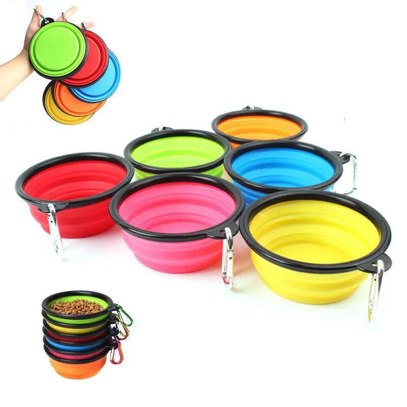 Portable Bowl Feeder 2 Silicone Folding In 1 Pet Dispenser Outdoor Travel Dog Cat With Carabiner Bottle Food Water Container