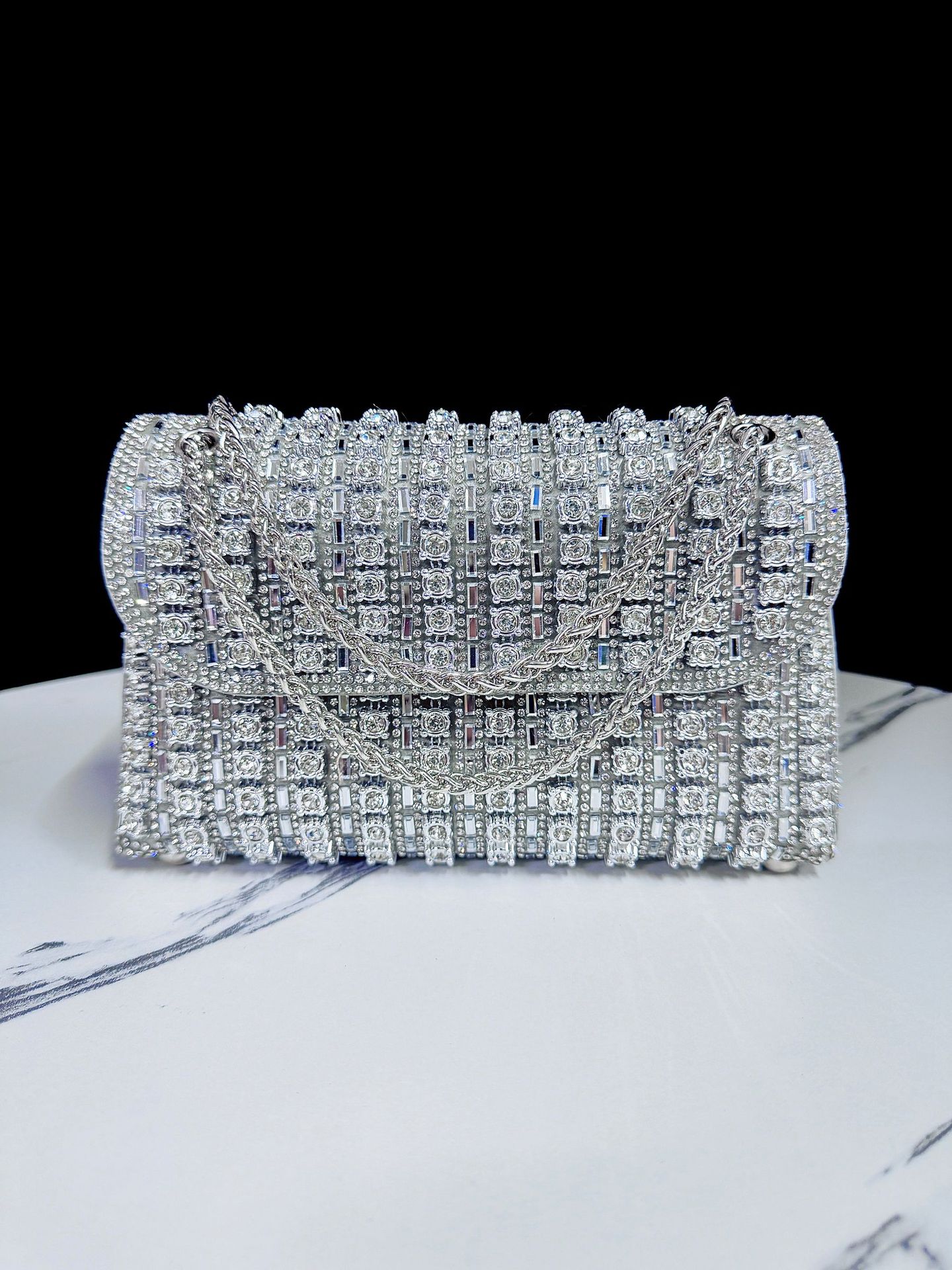 Women Handbag Crysta Daimond Shoulder Bag Black Silver Ladies Crossbody Bag Clutch Purse Evening Banquet Bag