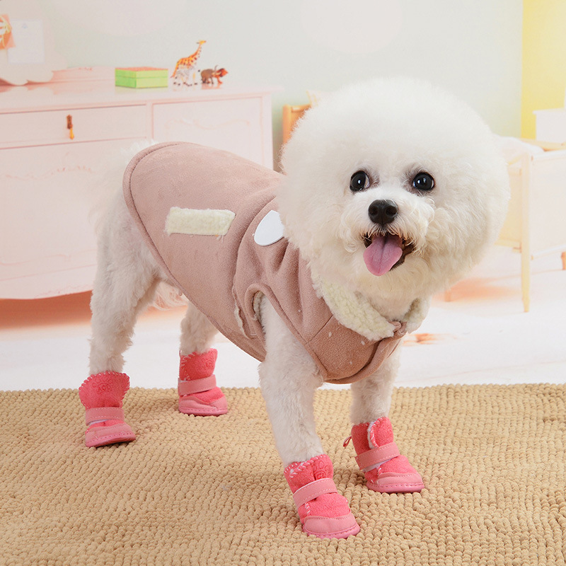 Winter Warm Suede Lamb Velvet Antiskid Dog Winter Boots Shoes Small Dog Pet Shoes