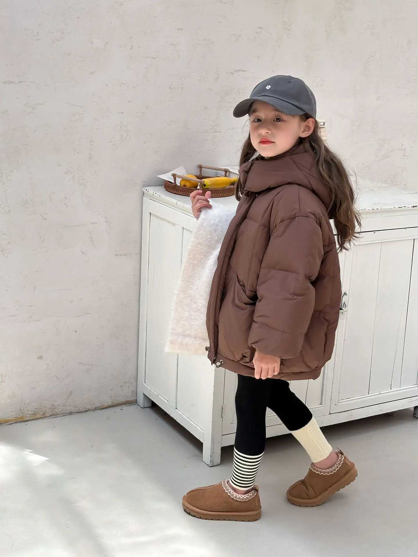 Boys Girls Down Jackets Winter White Duck Down Warm Solid Hooded Coat Children Zipper Casual Loose Puffer Outerwear 5-12YXJ241021