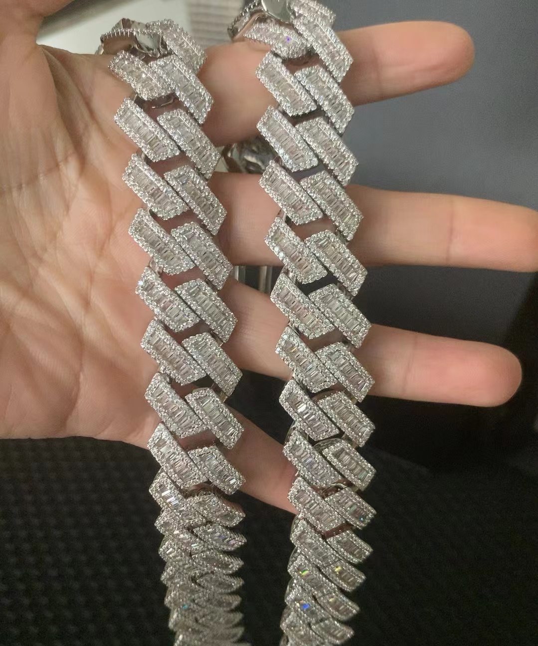 necklace moissanite chain Selling T square 925 silver inset Moissanite hip hop Cuban chain Mai Ah secret chain simulation drill collar