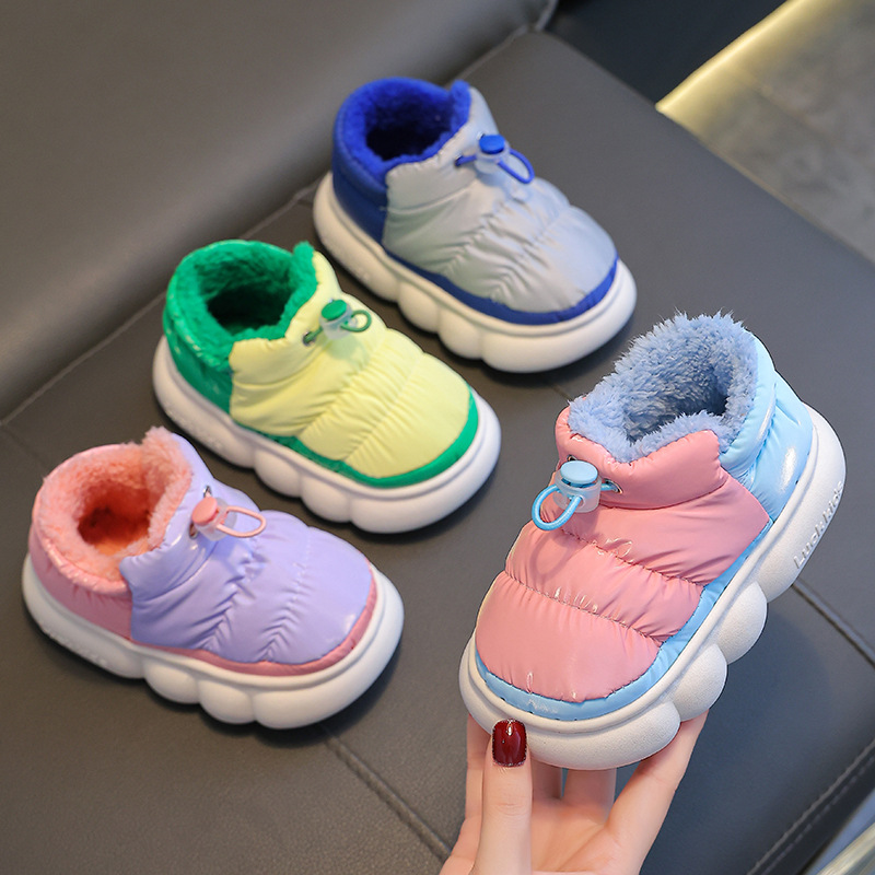 New Winter Waterproof 3 Cotton Slippers Children's Cartoon Non-slip Soft Sole Kids Boys Girls Heel Wrap Warm Plush High Home Shoes