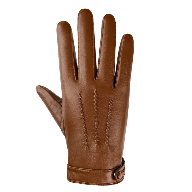 High Quality Genuine Sheepskin Leather Men Gloves Autumn Winter Windproof Warm Touch Screen Business Full Finger Gloves 241024