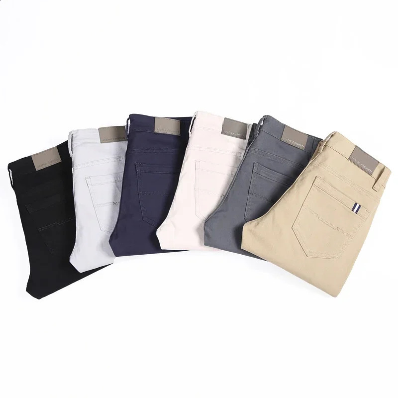 6 Colors Mens Stretch Cotton Slim Casual Pants Classic Business Fashion Elastic Comfortable Trousers Male Clothes 241010