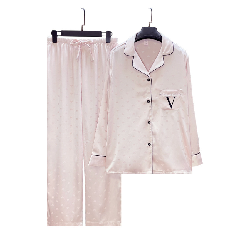 New designer ice silk satin Pamas green stripe simple temperament star model long sleeved women's pajamas set sexy pajamas