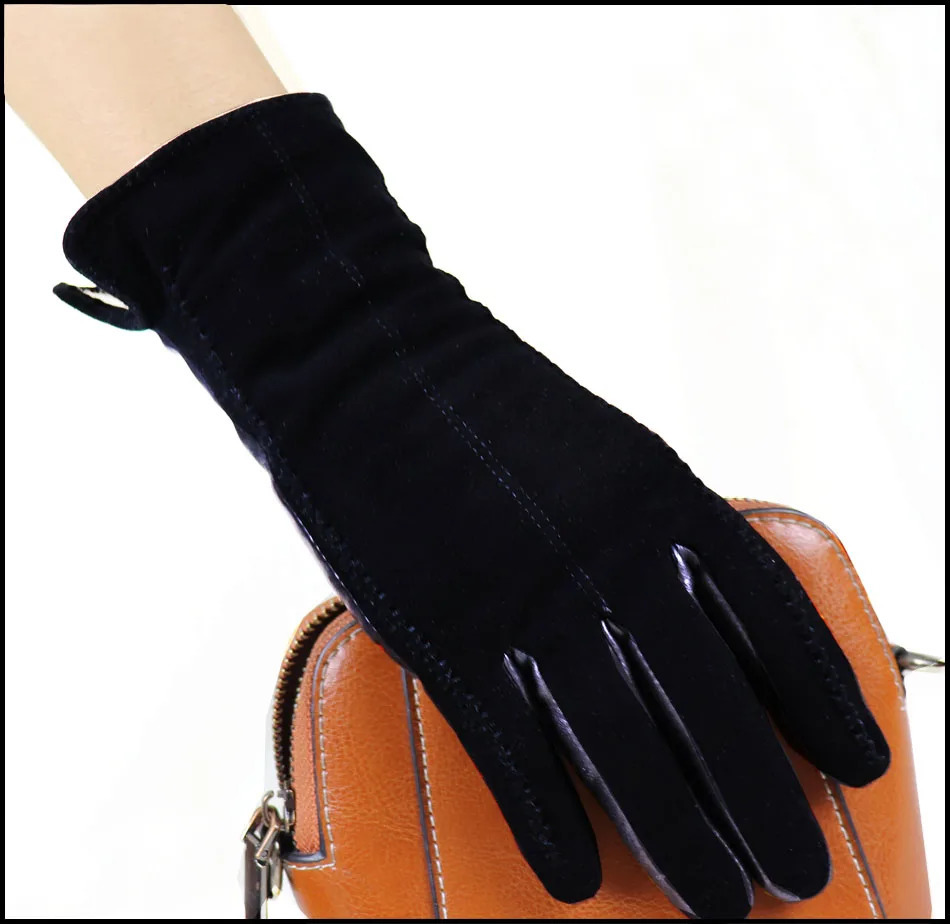 Leather Gloves Womens Sheepskin Suede Gloves Frosted Leather Autumn and Winter Thin and Thick Warm Knitted Lining Fashion 241024