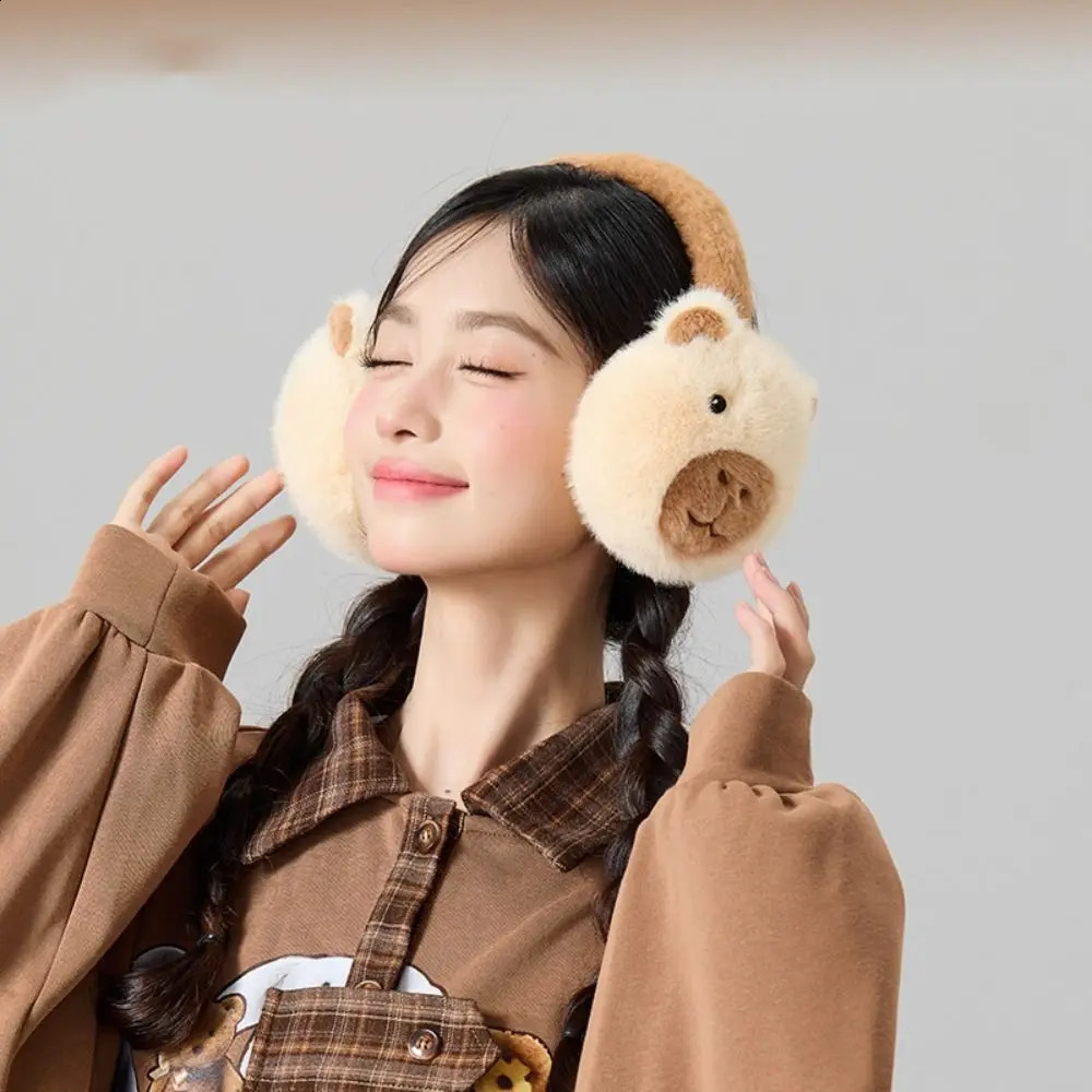 Cute Cartoon Capybara Plush Earmuffs Windproof Keep Warm Winter Ear Cover Thicken Ear Warmers Foldable Earflap Outdoor 241024