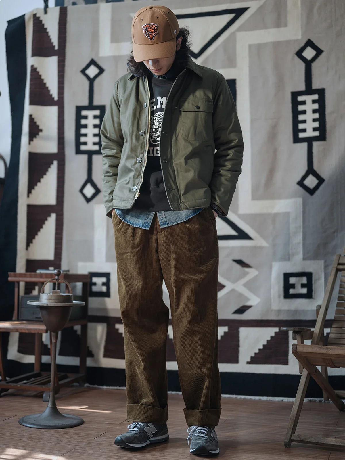 Non inventory USN A-2 deck jacket retro workwear Sherpa lined field coat Army green 241007