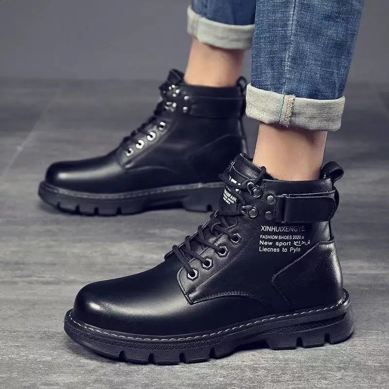 2024 Men Leather shoes High Top Fashion Winter Warm Snow Dr Motorcycle Ankle Boots Couple Unisex boots 241019