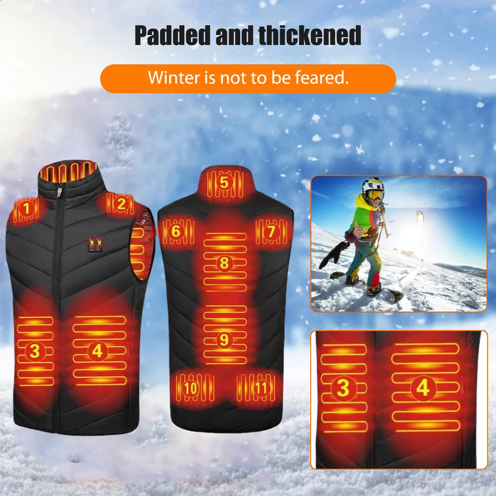 11 Areas Heated Vest Men Women Electric Heating Usb Jacket Bodywarmer Down Winter 241021