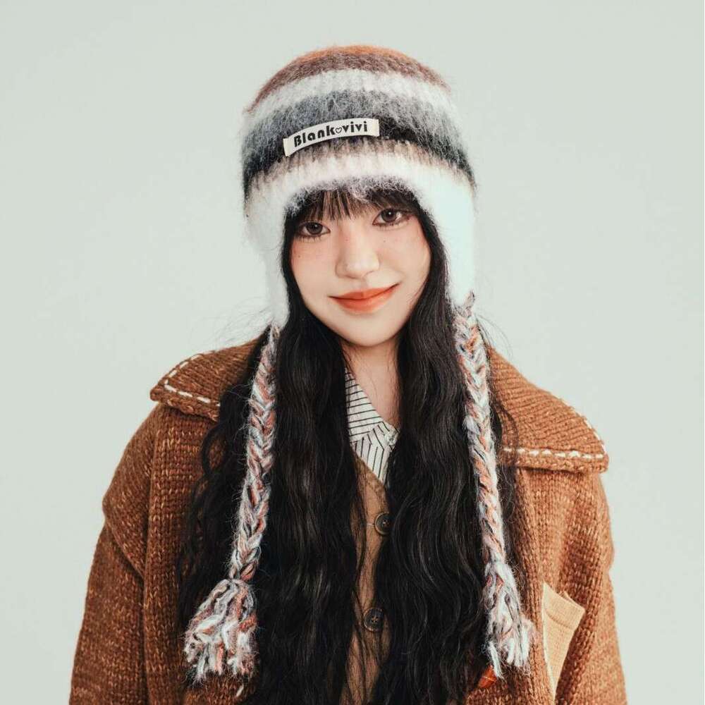 Beanie Striped design knit hat for winter outdoor warm Rainbow Christmas gift to girls knitted hat bonnet