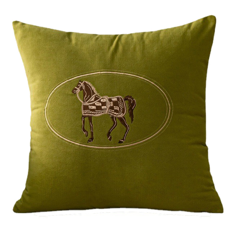 Pillow American Hand-embroidered Cover Horse Pattern Hug Pillowcase Sofa Home Office Living Room Car 45cm