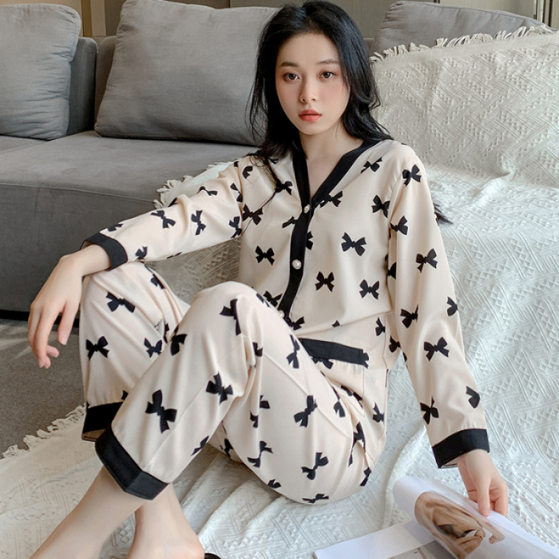 2025 New Love Letter Printed Women s Pamas Button V neck Design Autumn Fashion Pajama Set Soft fashion Casual Cute Home Clothes