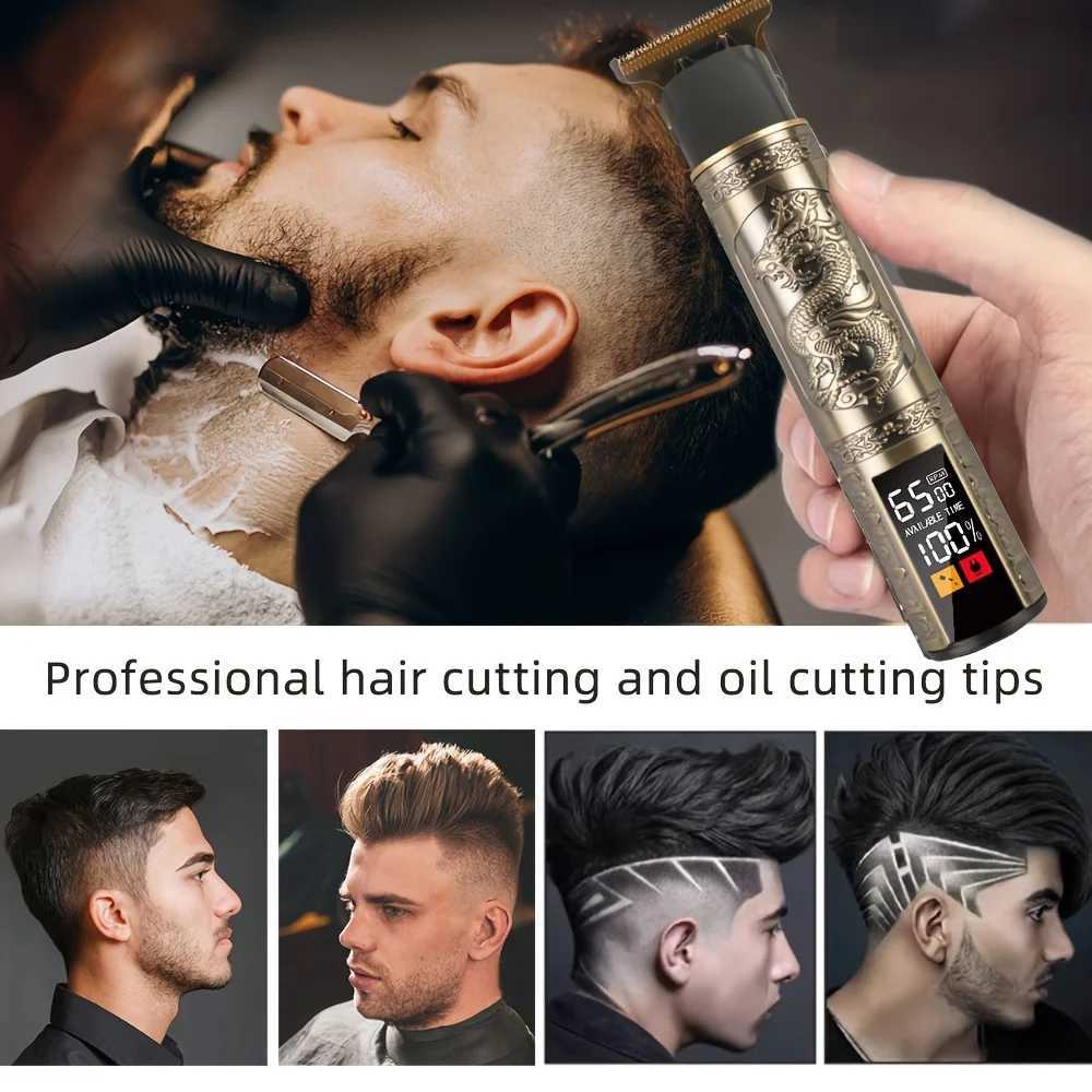 T9 hairdresser electric push cut hair USB electric push large screen dragon carving razor bald hair clippers XJ250624