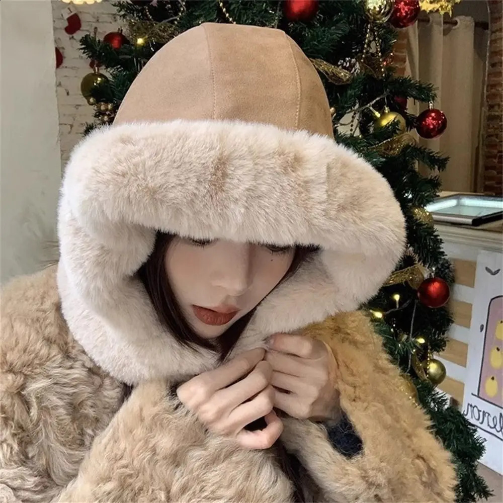 Casual Winter Warm Russia Hats Windproof Coldproof Fluffy Lei Feng Cap Thickened Suede Plush Ear Protection for Outdoor Cycling 241024