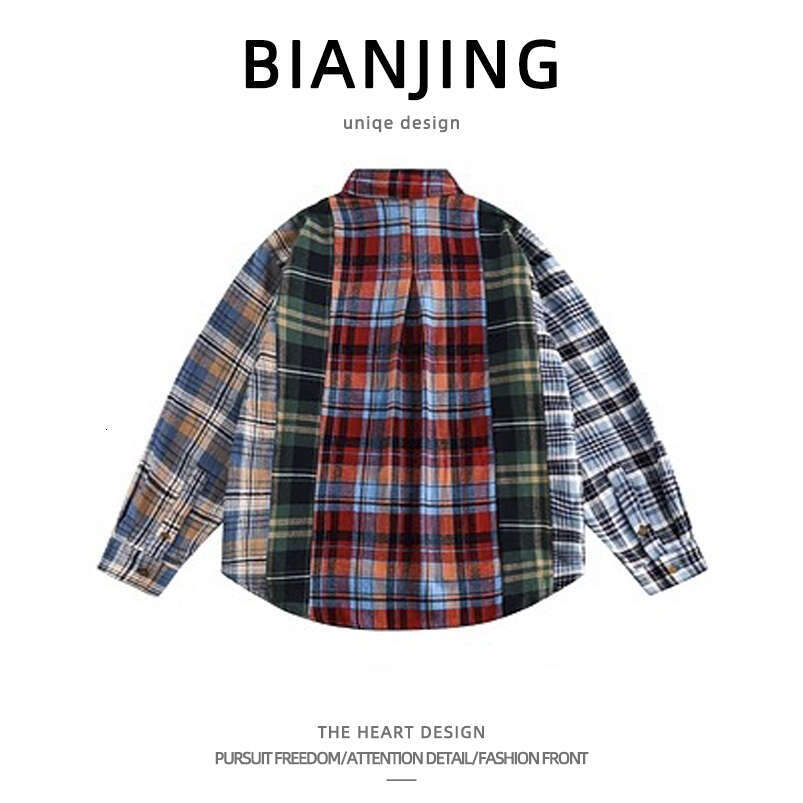 shanshi Men's shirts christmas Spring Autumn Color blocked Checkered Long sleeve for Men and Women High Street Trendy Brand Loose Casual Student 