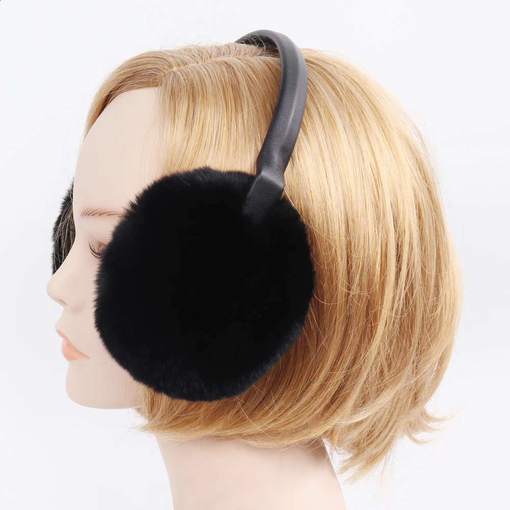 Winter Genuine Rex Rabbit Fur Earmuffs Lady Warm Real Rex Rabbit Fur Plush Ear Muff Women Fluffy 100% Natural Fur Earlaps 241024