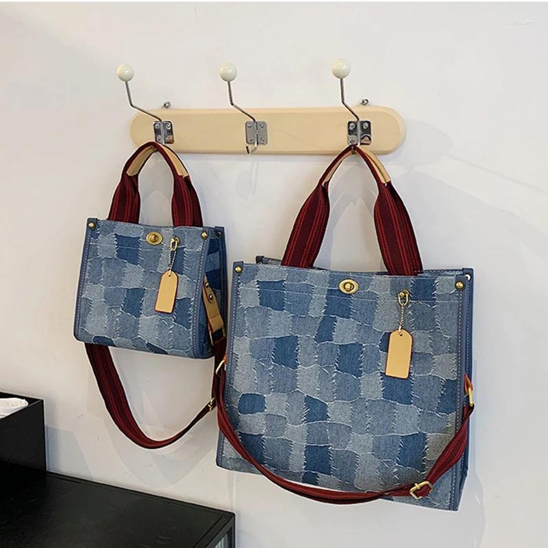 Drawstring Canvas Large Capacity Shoulder Crossbody New Bags Women's Fashion Retro Geometric Grid Travel Portable Storage Handbags