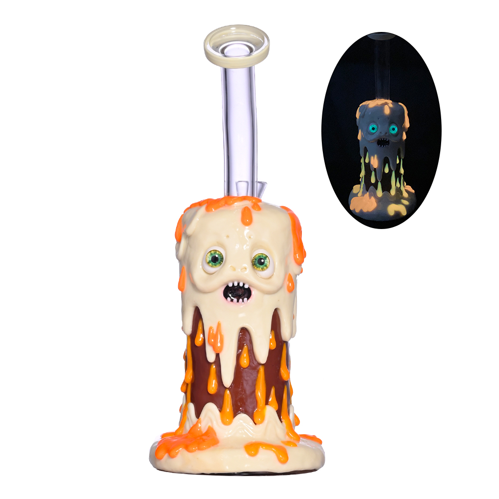 HippiesGlass,Glass Bubbler With Fixed Diffuser Downstem Water Pipe Bong,Colored Polymer Clay Glass Water Pipe,3D Cute Glass Bong,Glass Hookah,Glow In 