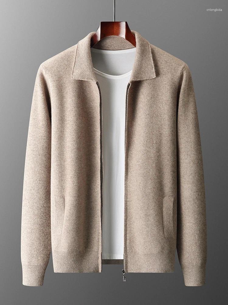 Men's Sweaters Luxury Autumn Winter Men Cashmere Sweater Thick Warm Zipper Cardigan Merino Wool Knitwear Polo Collar Top Smart Casual Coat