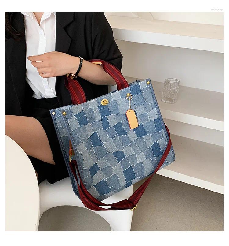Drawstring Canvas Large Capacity Shoulder Crossbody New Bags Women's Fashion Retro Geometric Grid Travel Portable Storage Handbags