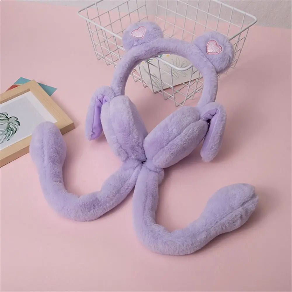 Windproof Moving Jumping Ears Winter Warm Earmuffs Heart Bear Airbag Plush Ear Muffs Outdoor Ear Covers for Ladies Girls 241024