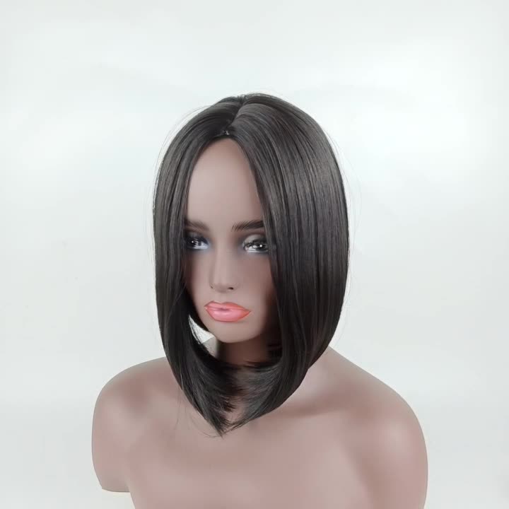 Black wig female short straight hair short BOBO middle parting breathable chemical fiber headpiece
