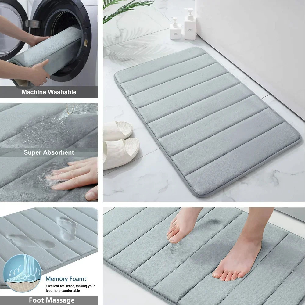 3PC Super Absorbent Bath Mat Memory Foam Carpet Non-slip Bathroom Rug Bathtub Side Floor Rugs Shower Room Doormat Toilet Footpad 241021